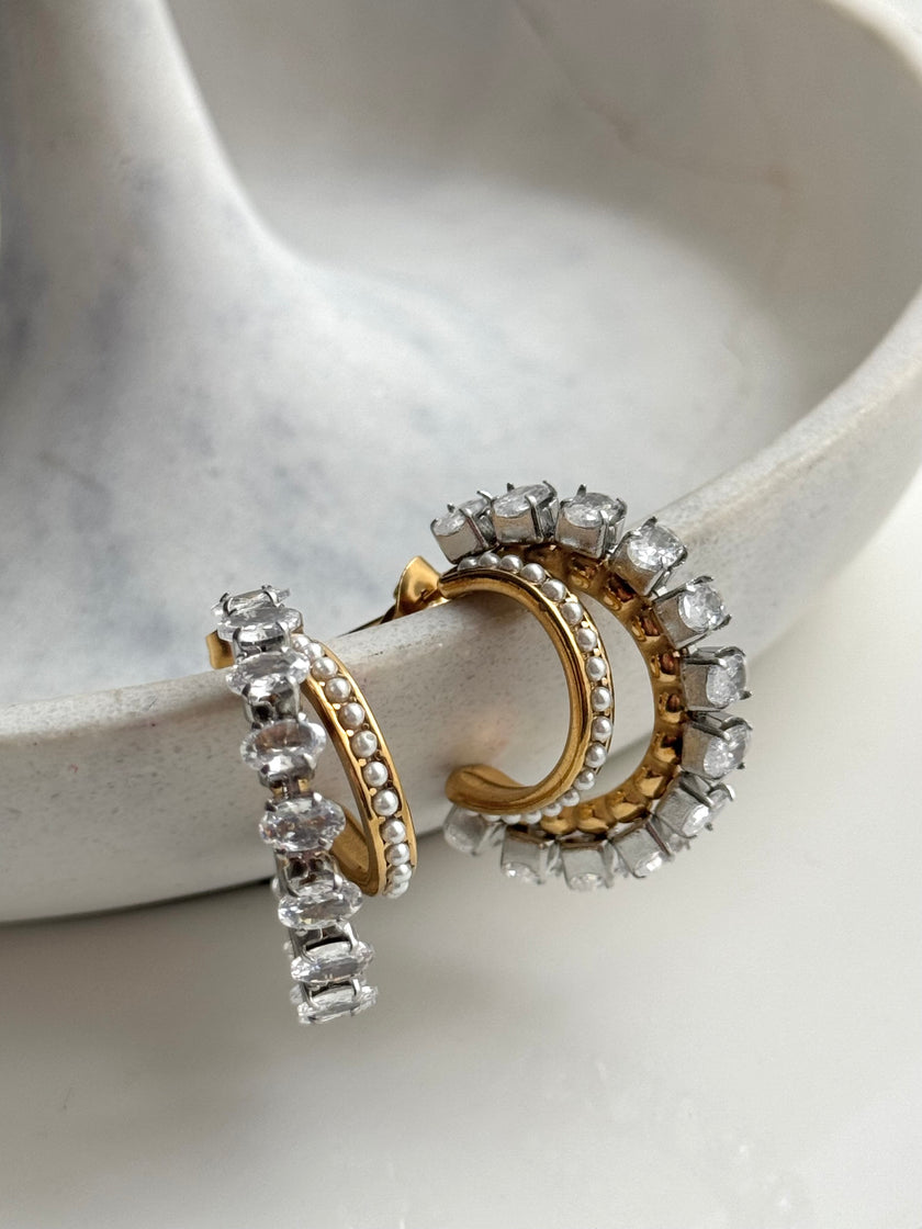 ARETE DOBLE CON CRISTAL Y PERLA