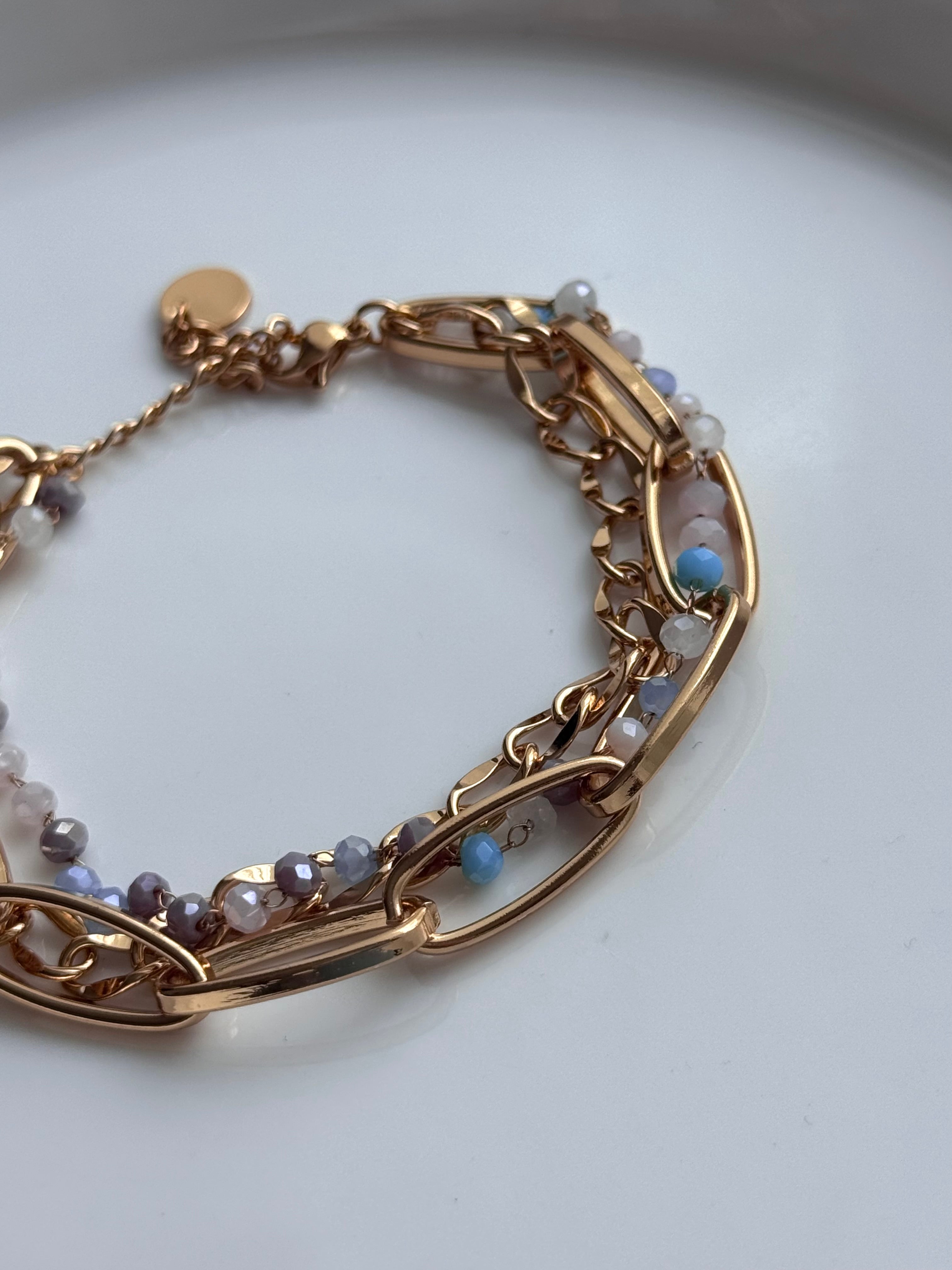 PULSERA TRIPLE CADENA Y CRISTAL