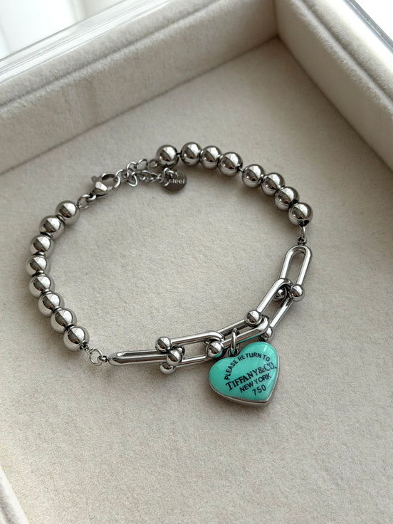 PULSERA ESLABONES CORAZON AZUL