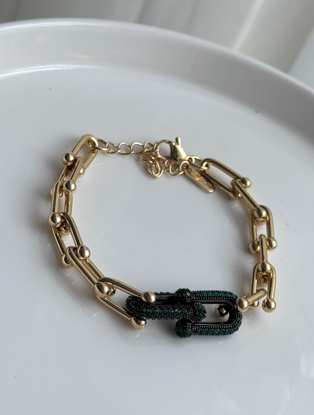 PULSERA ESLABÓN CRISTAL VERDE