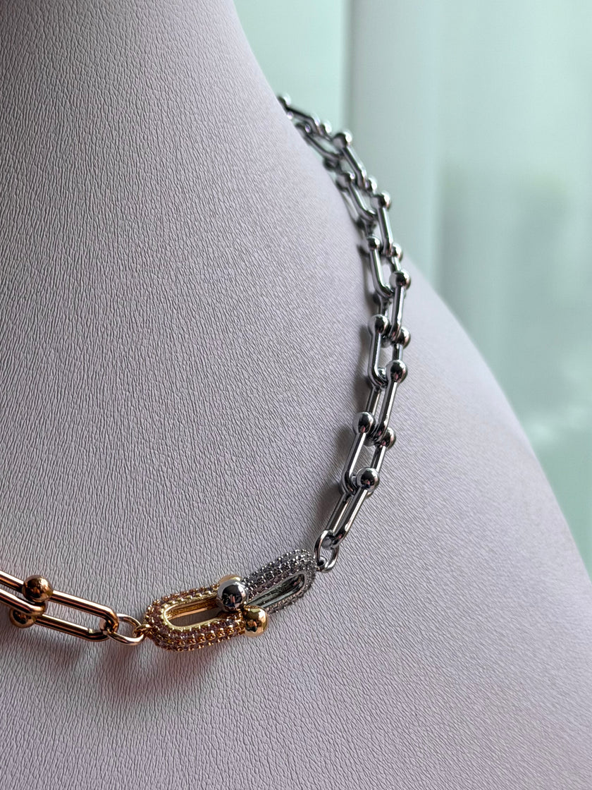 COLLAR BICOLOR ESLABONES CON CRISTAL