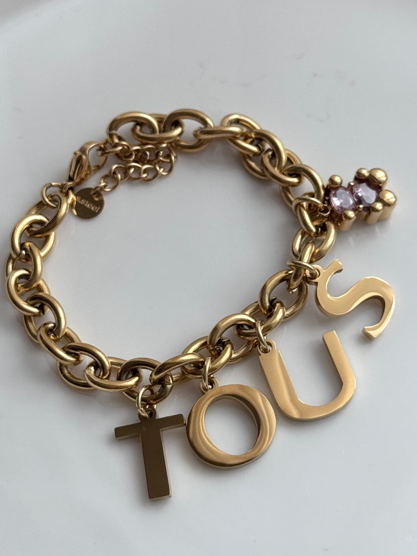 PULSERA DIJES LETRAS OSO ROSA