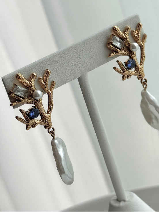ARETE PERLA CRISTAL AZUL