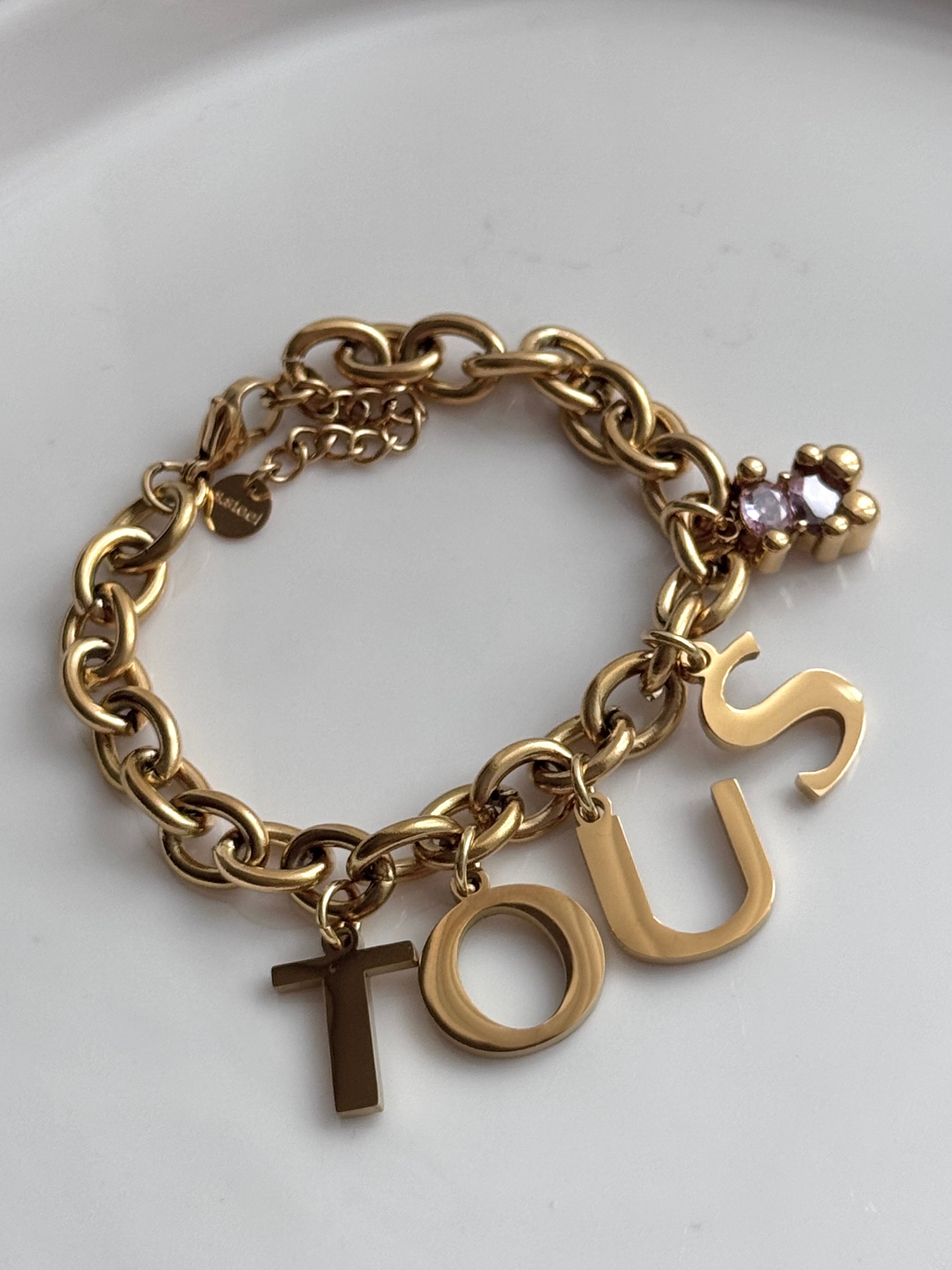 PULSERA DIJES LETRAS OSO ROSA