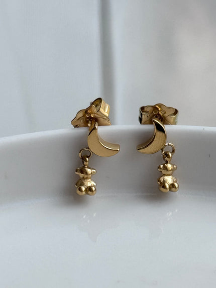 ARETE  LUNA CON OSITO DORADO
