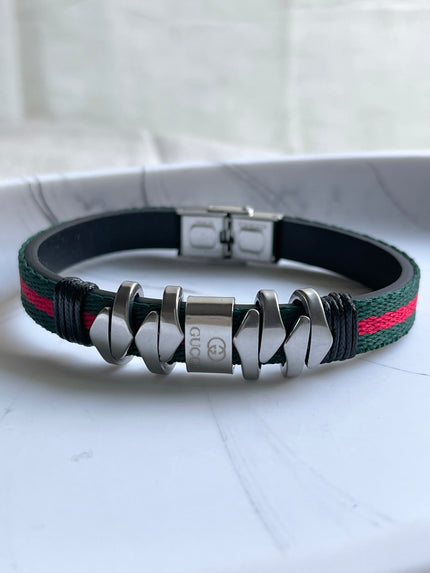 PULSERA CORREA TELA COLORES PLATEADA