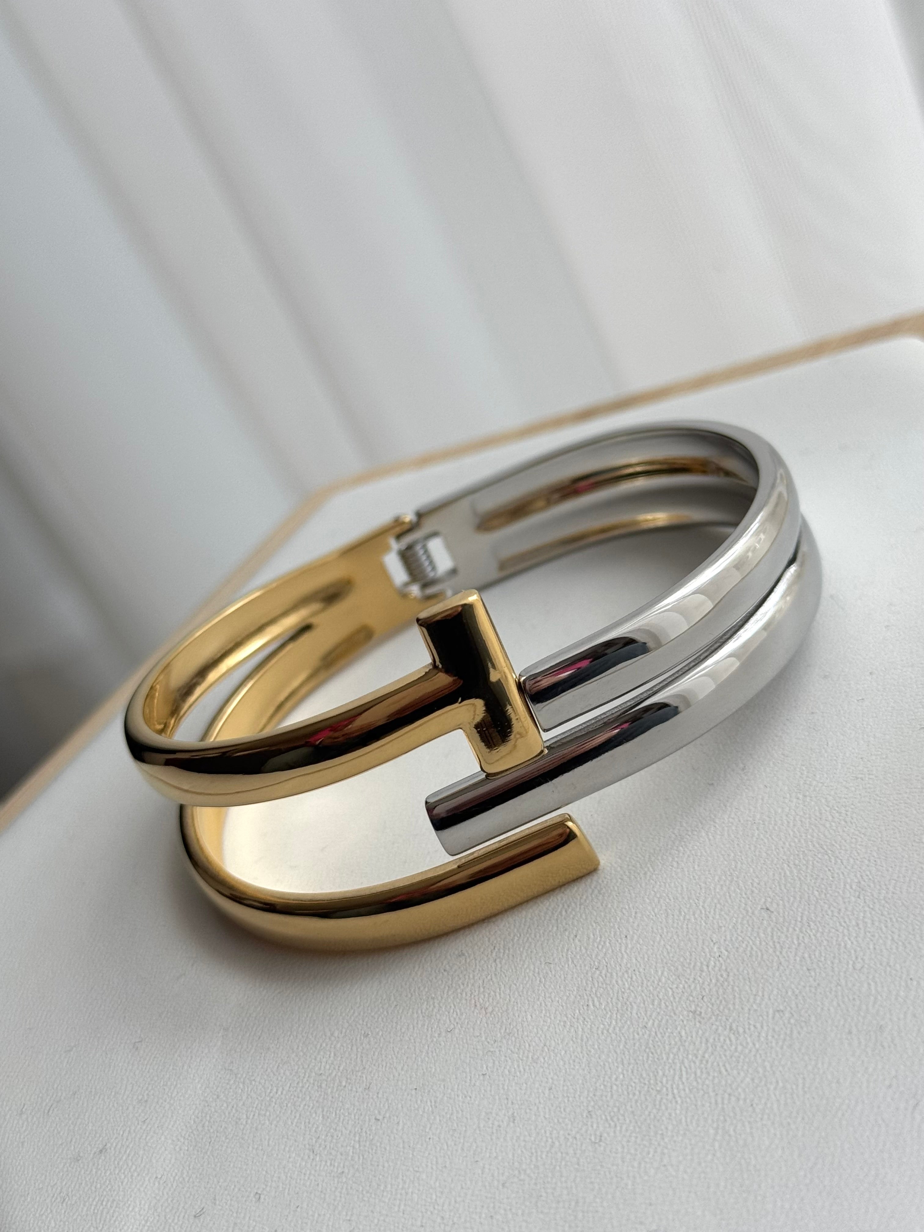 BRAZALETE DOBLE T BICOLOR