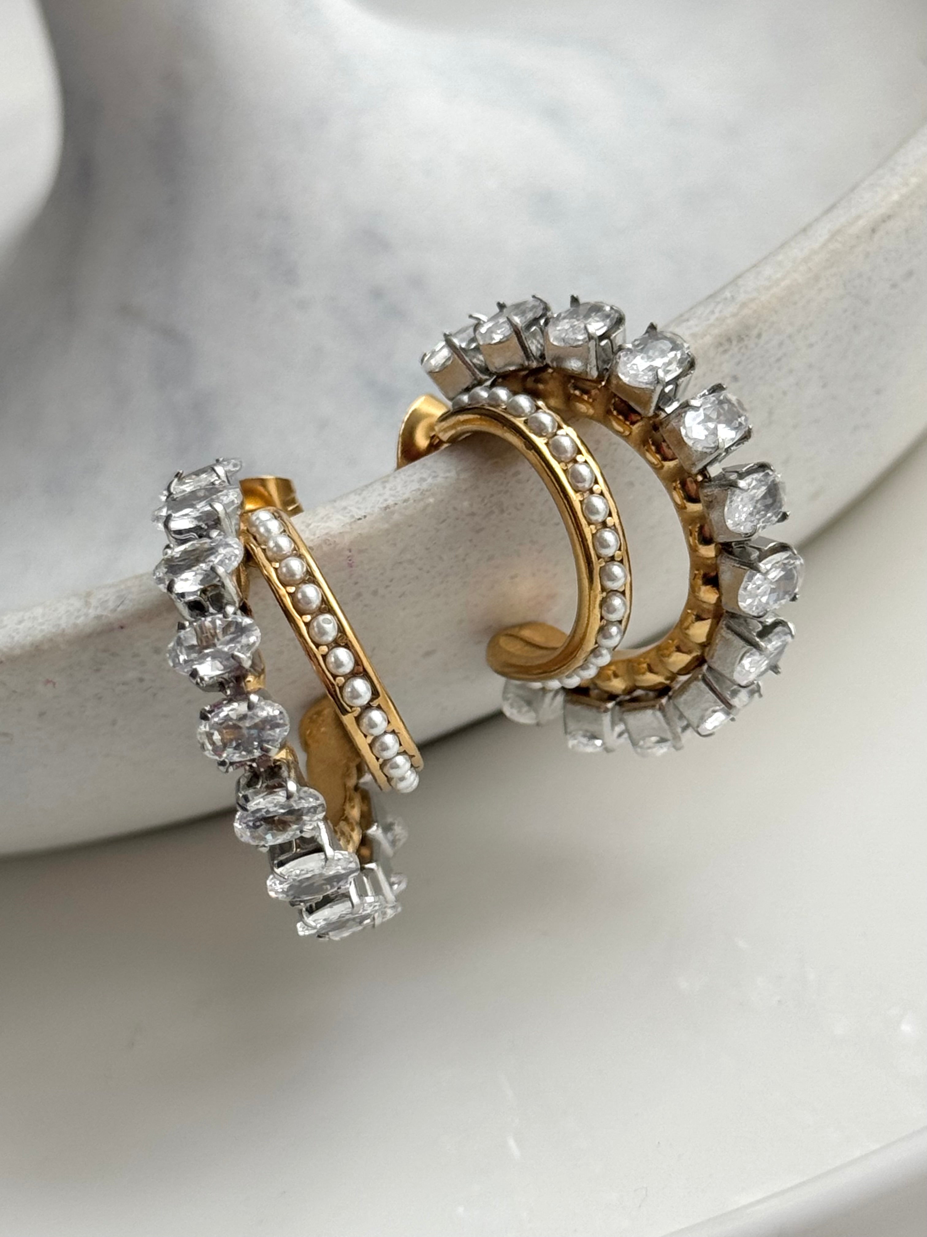 ARETE DOBLE CON CRISTAL Y PERLA