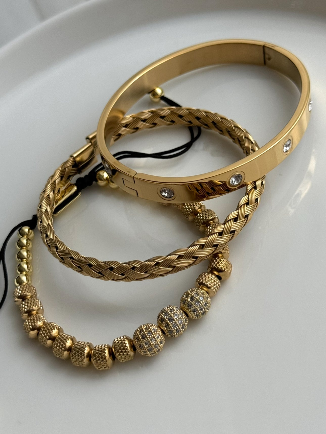 TRÍO PULSERAS DORADAS BOLITAS