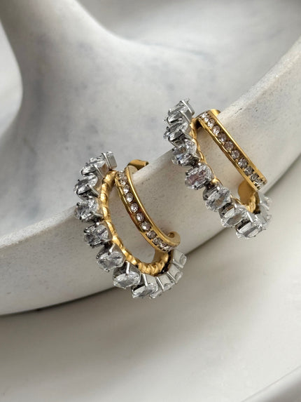 ARETE DOBLE CON CRISTAL BLANCO