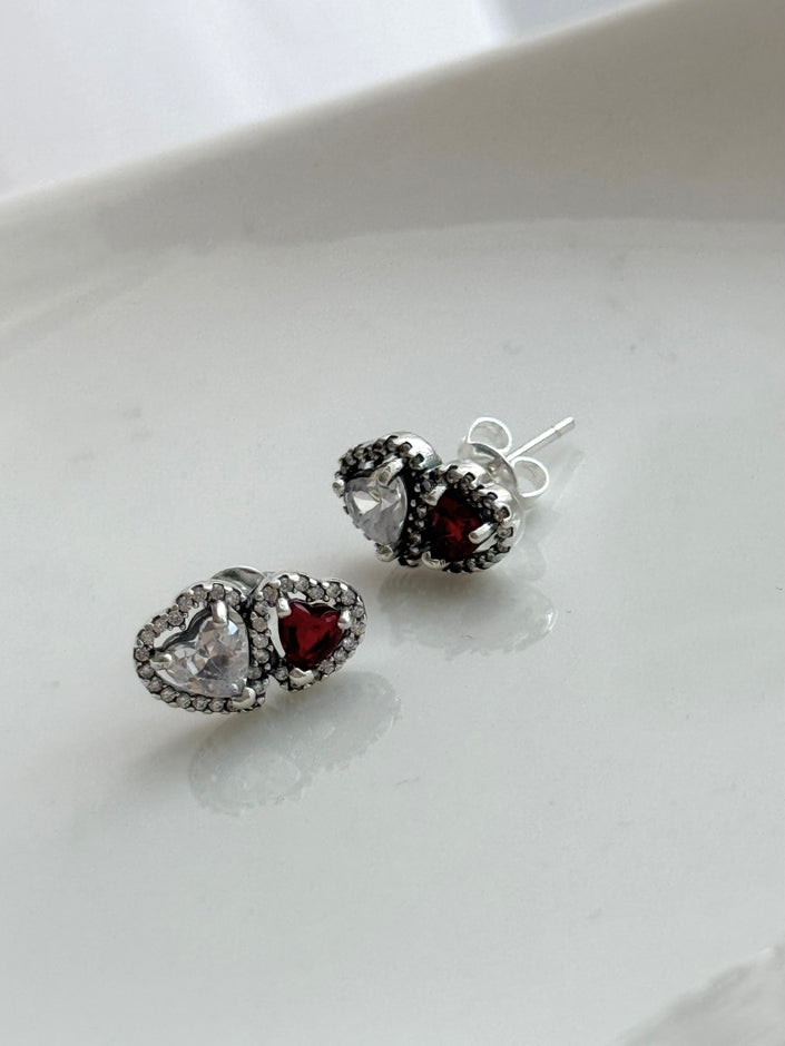 ARETE DOBLE CORAZON ROJO