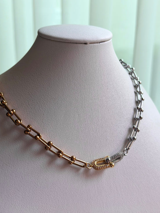 COLLAR BICOLOR ESLABONES CON CRISTAL