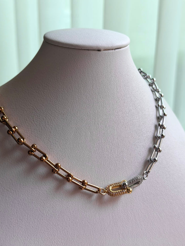 COLLAR BICOLOR ESLABONES CON CRISTAL