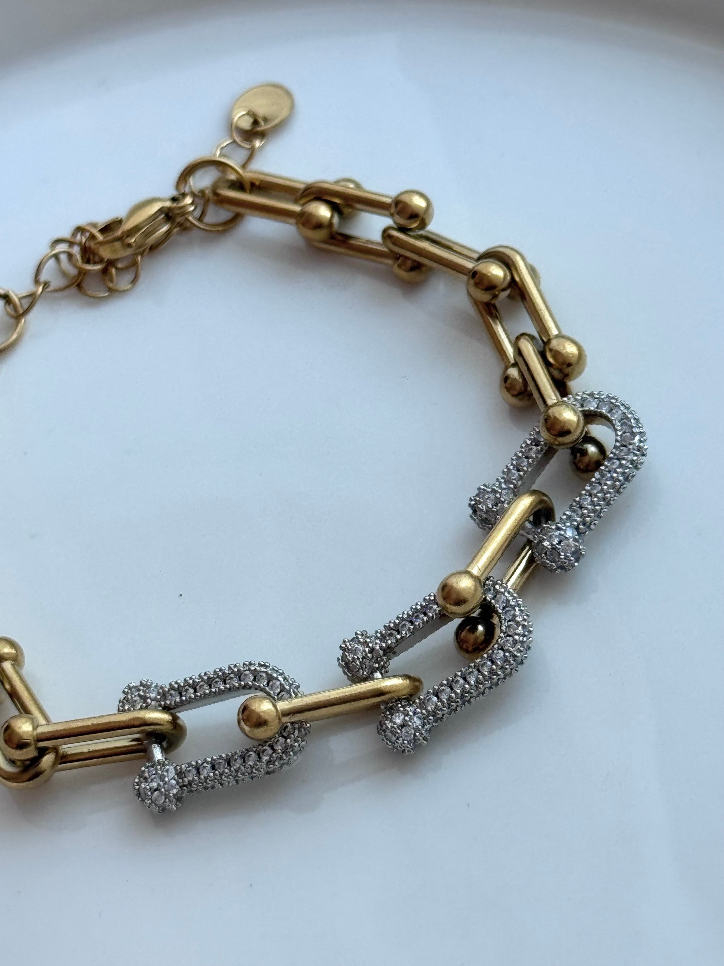 PULSERA TRIPLE ESLABÓN CON CRISTAL