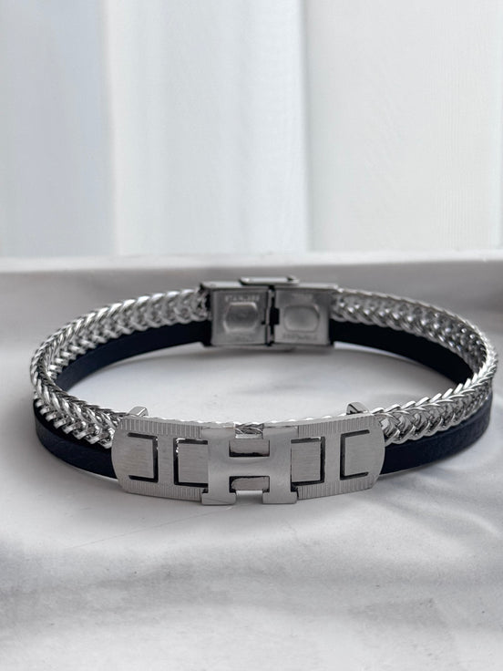 PULSERA PLACA H PLATEADA