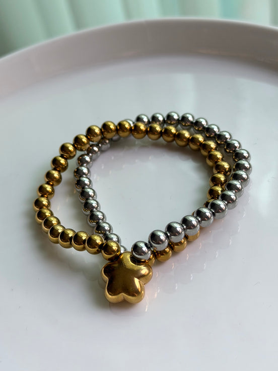 PULSERA BOLITAS DIJE FLOR