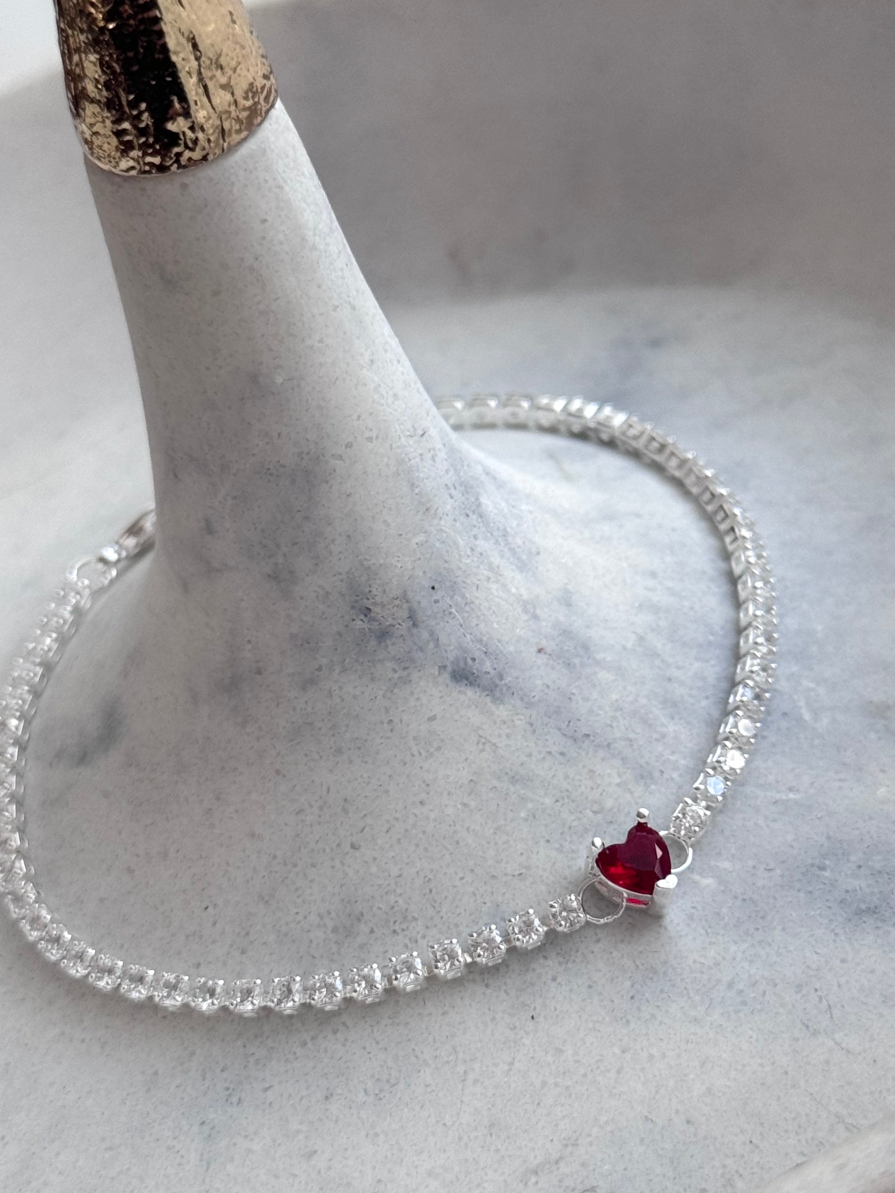 PULSERA CORAZON CRISTAL ROJO