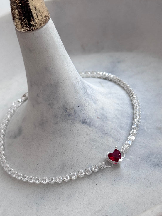 PULSERA CORAZON CRISTAL ROJO