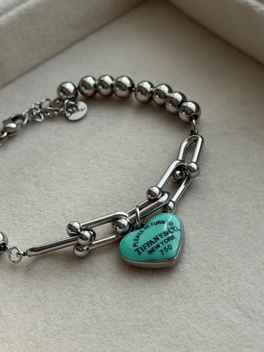 PULSERA ESLABONES CORAZON AZUL