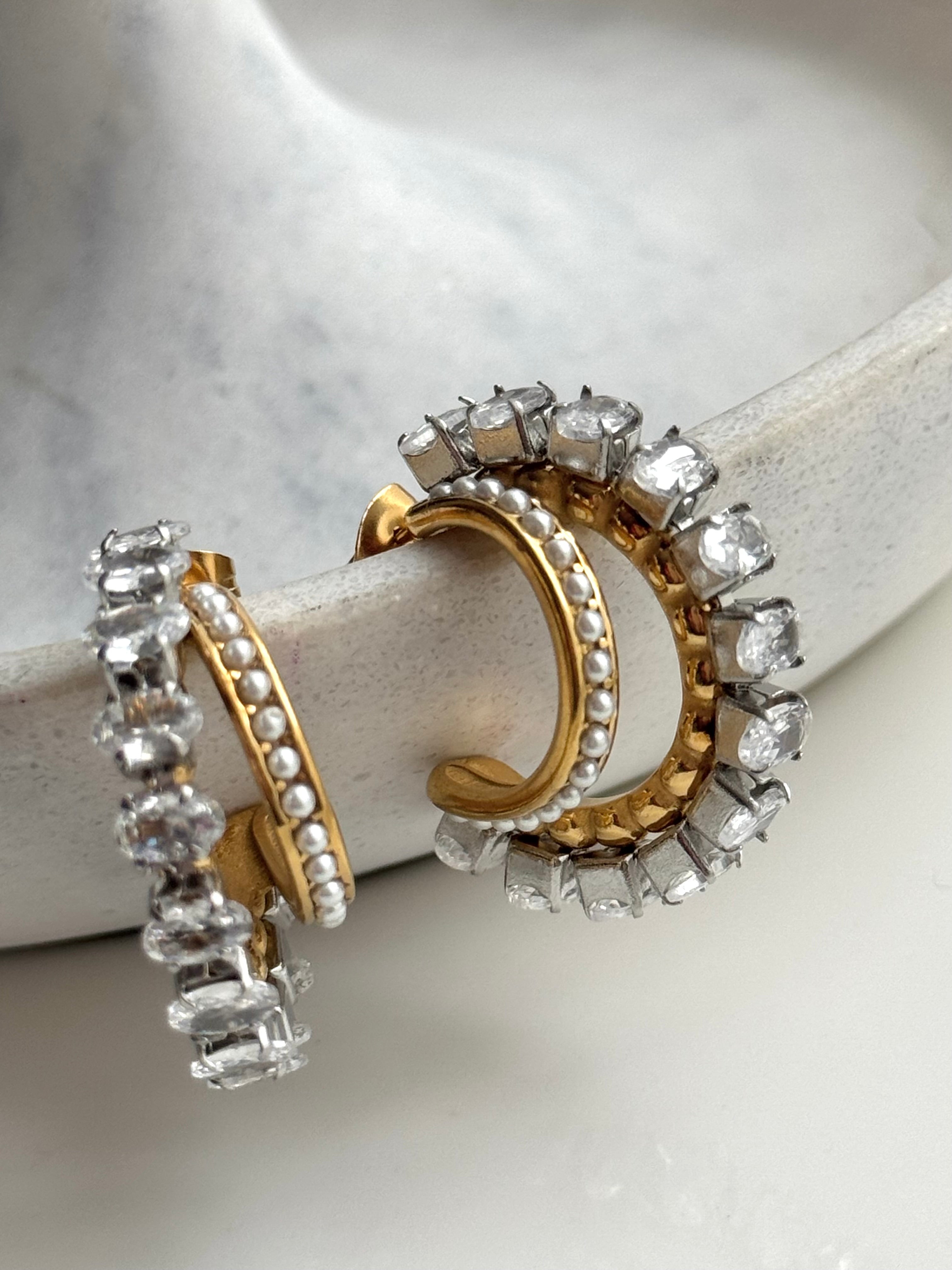 ARETE DOBLE CON CRISTAL Y PERLA