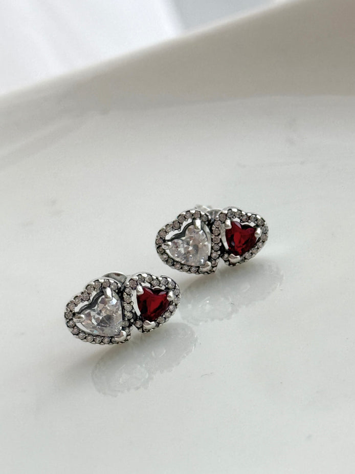 ARETE DOBLE CORAZON ROJO