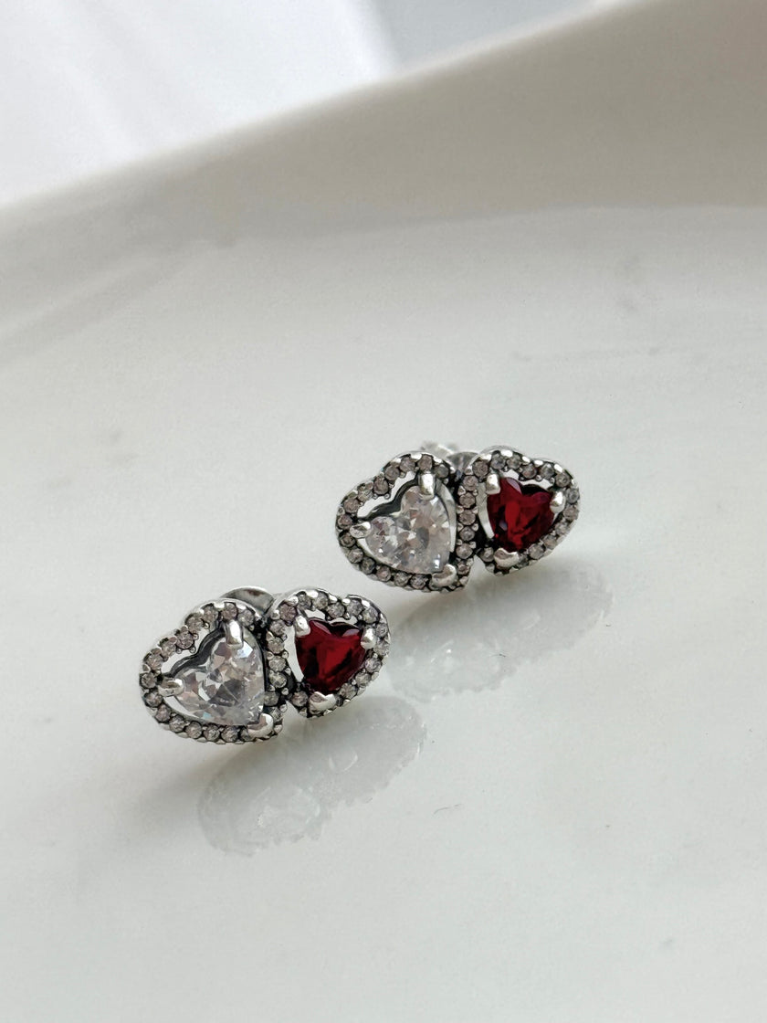 ARETE DOBLE CORAZON ROJO