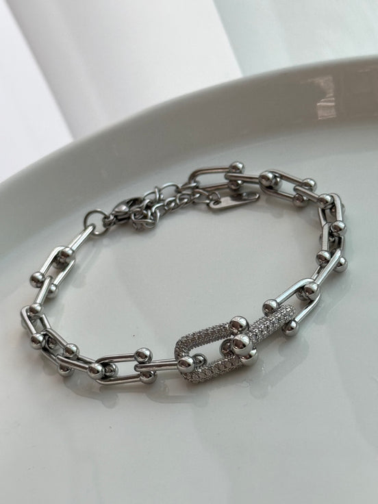 PULSERA ESLABONES CRISTAL PLATEADA