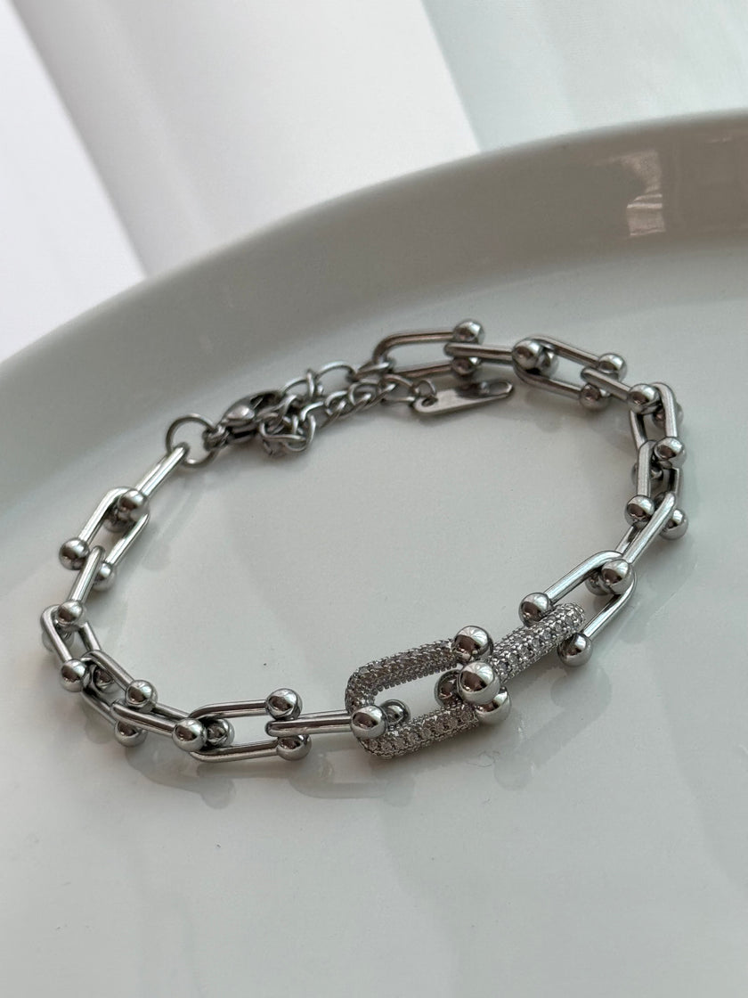 PULSERA ESLABONES CRISTAL PLATEADA