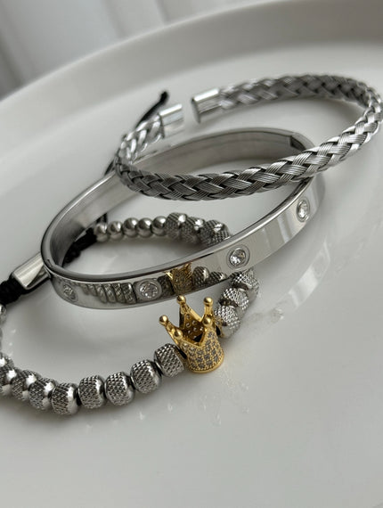 TRÍO DE PULSERAS CORONA DORADA