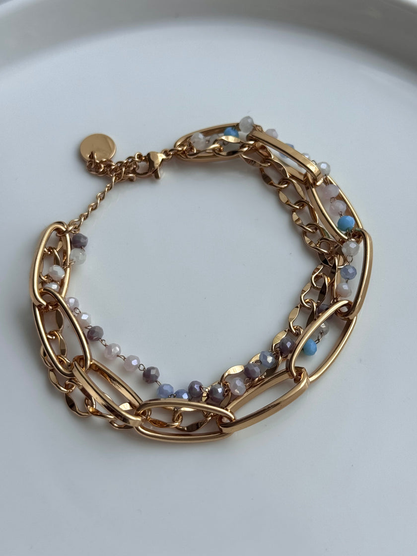 PULSERA TRIPLE CADENA Y CRISTAL