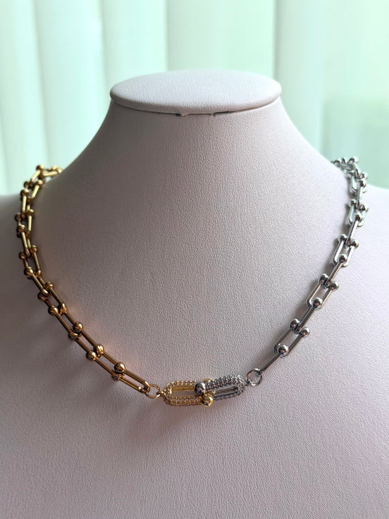 COLLAR BICOLOR ESLABONES CON CRISTAL