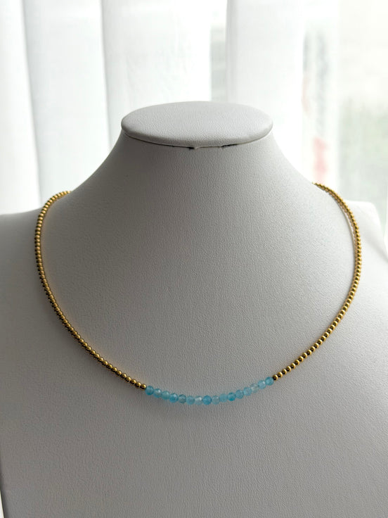 COLLAR BOLITAS CON CRISTAL AZUL