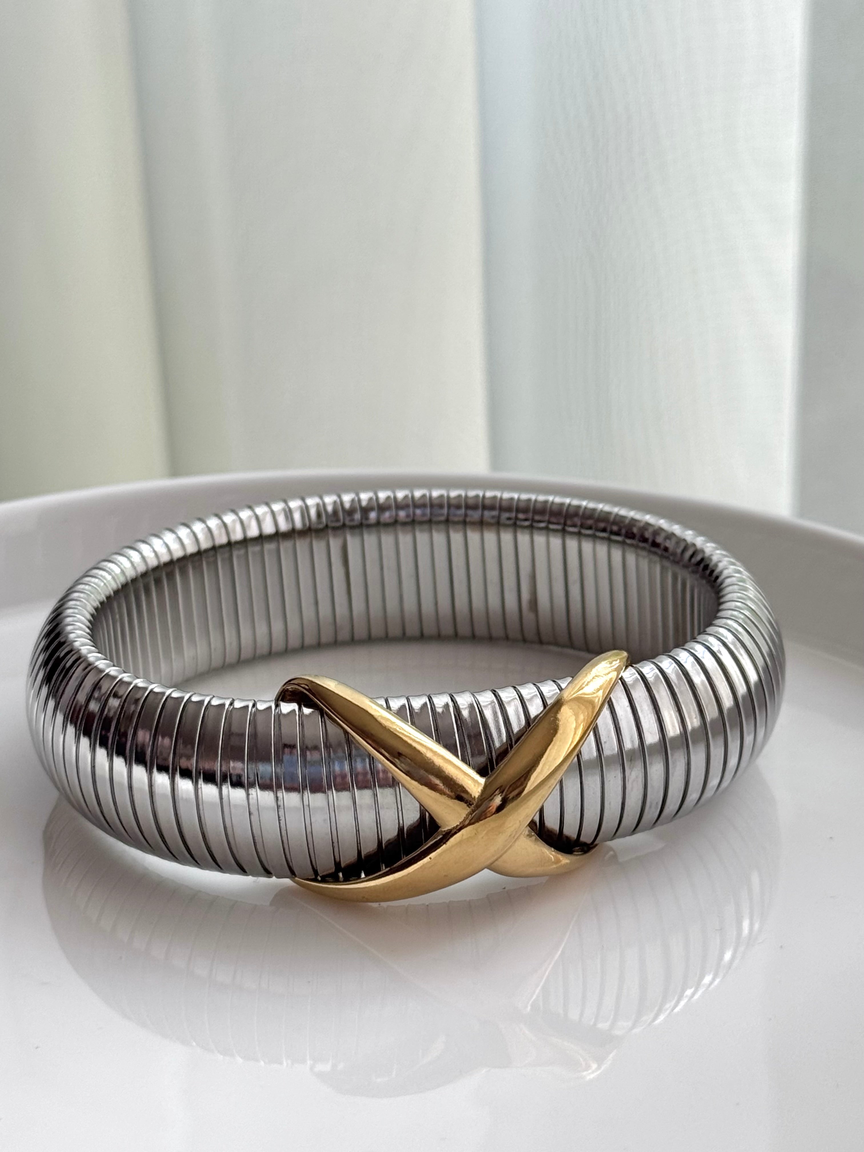 PULSERA GRUESA CRUZ LISA BICOLOR