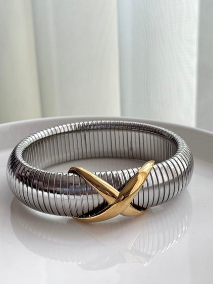 PULSERA GRUESA CRUZ LISA BICOLOR