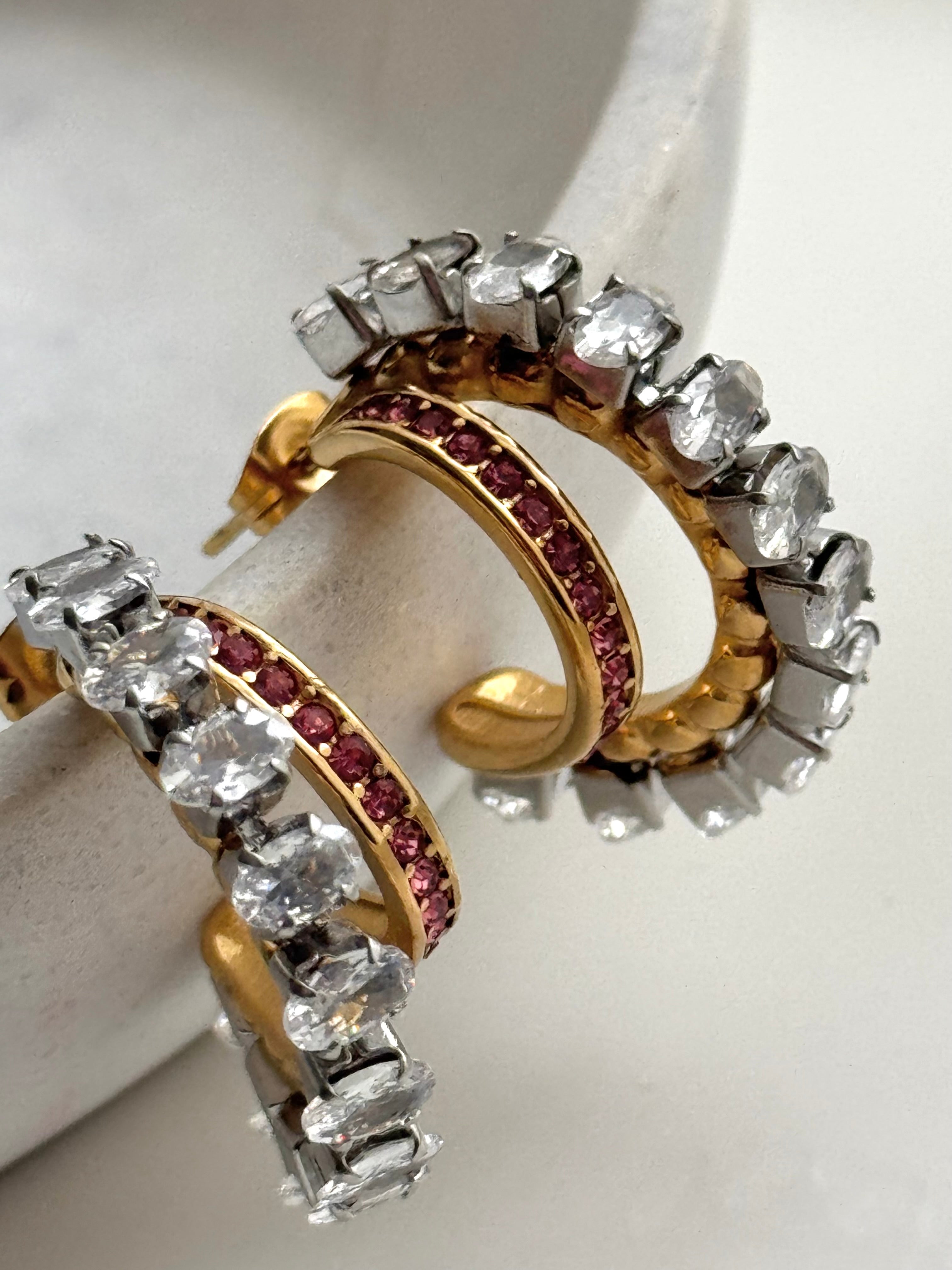 ARETE DOBLE CON CRISTAL ROSA