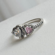 ANILLO DOBLE CORAZON ROSA