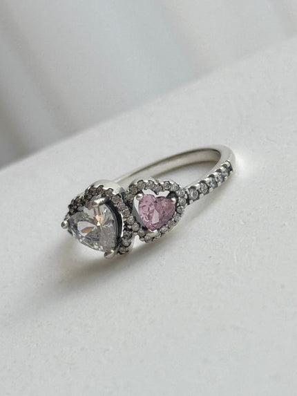 ANILLO DOBLE CORAZON ROSA