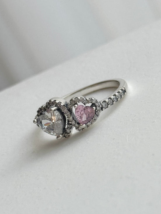 ANILLO DOBLE CORAZON ROSA