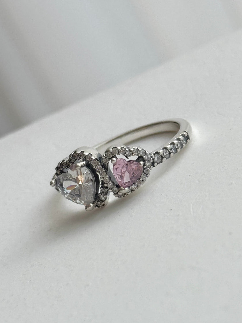 ANILLO DOBLE CORAZON ROSA