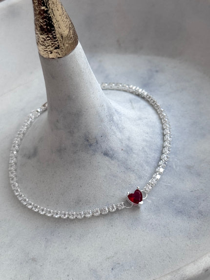 PULSERA CORAZON CRISTAL ROJO