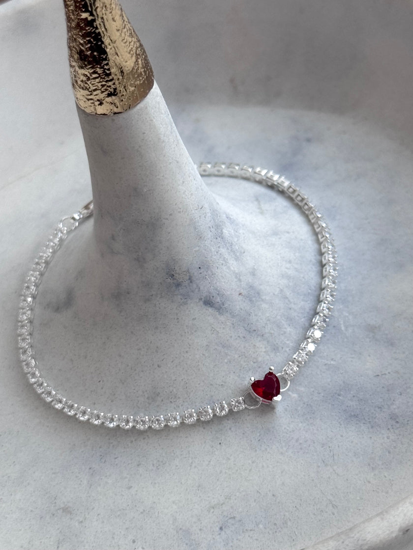 PULSERA CORAZON CRISTAL ROJO