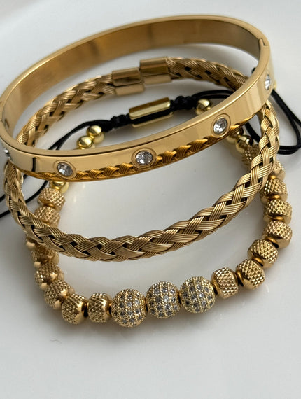 TRÍO PULSERAS DORADAS BOLITAS