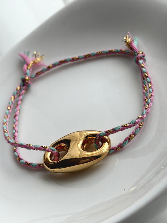 PULSERA ESLABÓN HILO ROSA