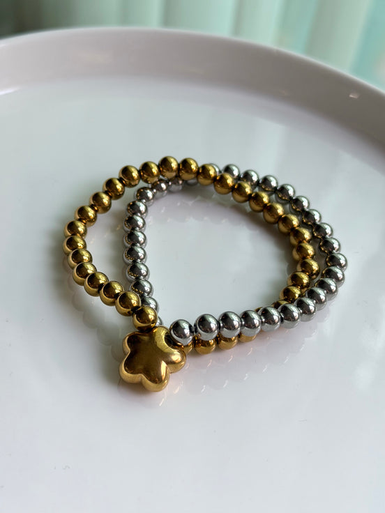 PULSERA BOLITAS DIJE FLOR
