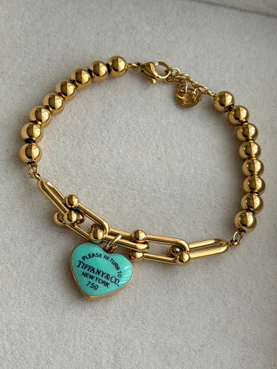 PULSERA ESLABONES CORAZON AZUL