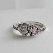 ANILLO DOBLE CORAZON ROSA