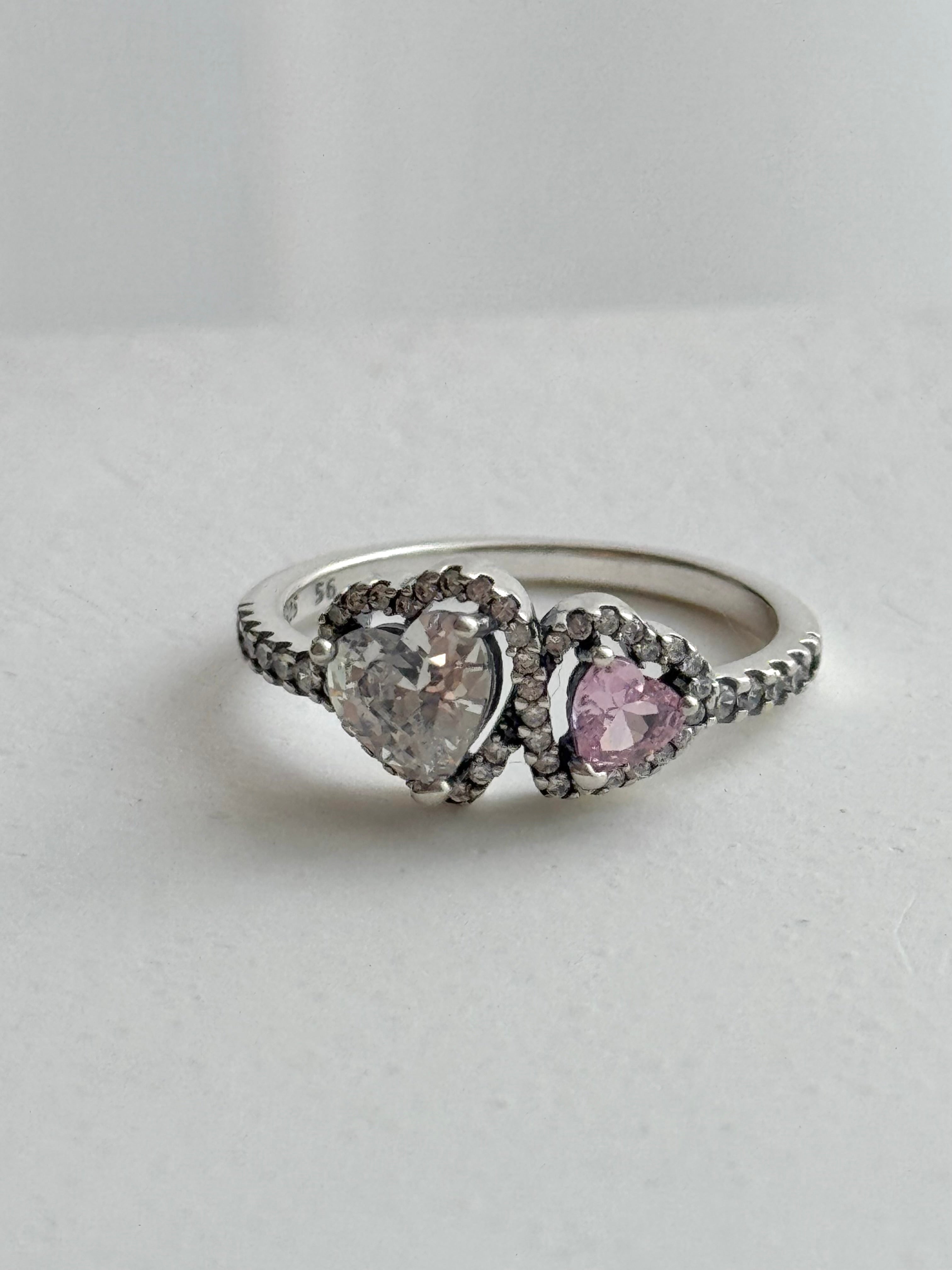 ANILLO DOBLE CORAZON ROSA