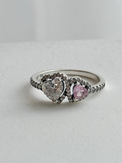 ANILLO DOBLE CORAZON ROSA