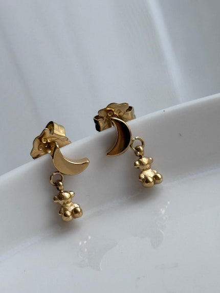 ARETE  LUNA CON OSITO DORADO