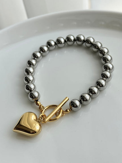 PULSERA BOLITAS CON CORAZON